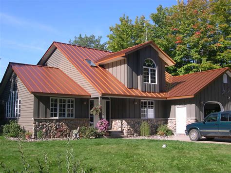 copper metal roof on dark house|green metal roofing.